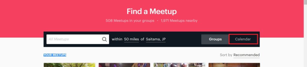 Meetup"Calendar"から検索