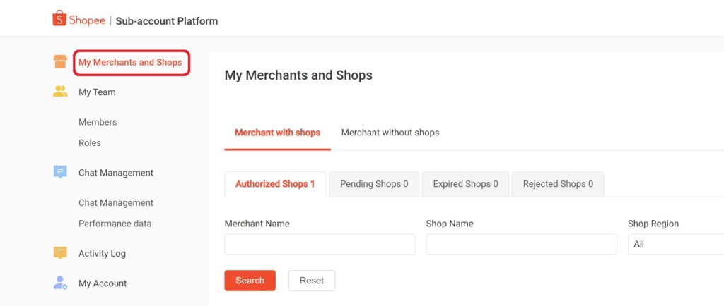 Shopee内ショップアカウントの有効化と連結設定画面